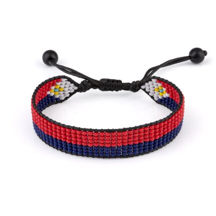 Sint Maarten (Dutch part) Flag Beaded Bracelet, Adjustable, Boho Style Rope Bracelet for Women, Men