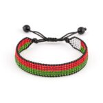 Madagascar Flag Bracelet: Handmade Bracelet,Adjustable Beaded Boho-Style Rope Bracelet with Patriotic Design